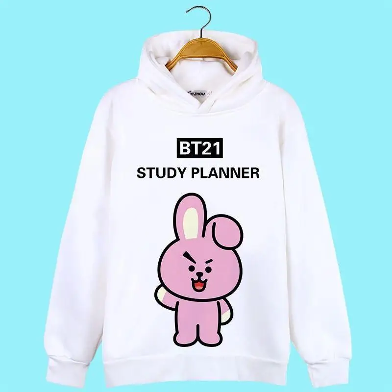 Anime Cartoon Bt21 Tata Cooky Chimmy Long-Sleeved Clothes Hooded Sweatshirt Y2K Autumn Winter New Student Couple Wear Gifts