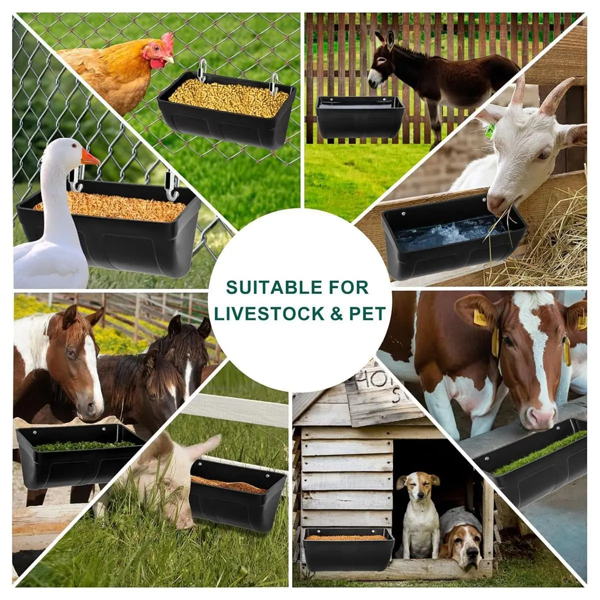 Chicken Goat Feeder Waterer Trough,No Waste Hanging Poultry Feeder Fence Accessories, Water Feeding Container Bucket
