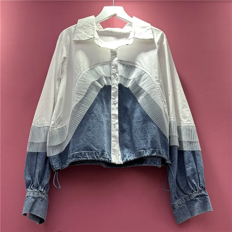 

Spliced Patchwork Jackets Women Single Breasted Coat Cardigan Jacket Long Sleeve Outerwear Loose Fit Pockets Casual 2025