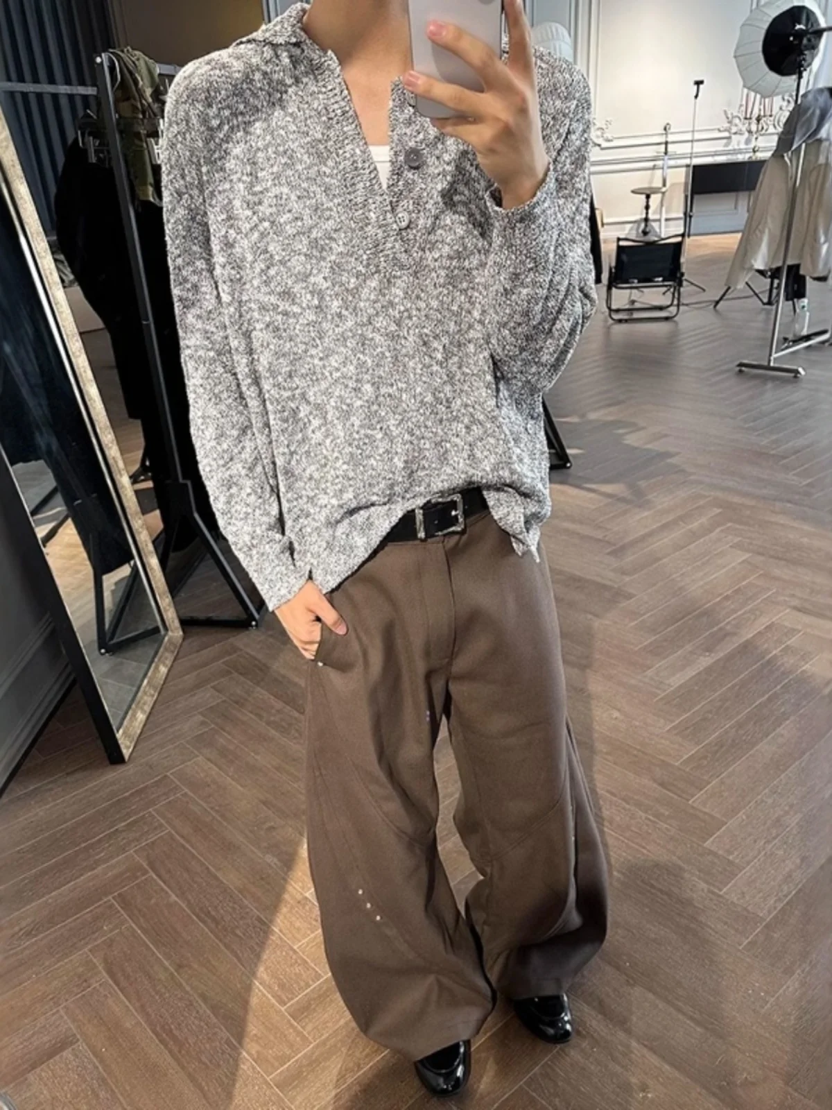 American Style Retro Rivet Splicing Solid Color Curved Pants Men's 2025 Spring New Loose Comfort Trousers Men's Casual Trousers