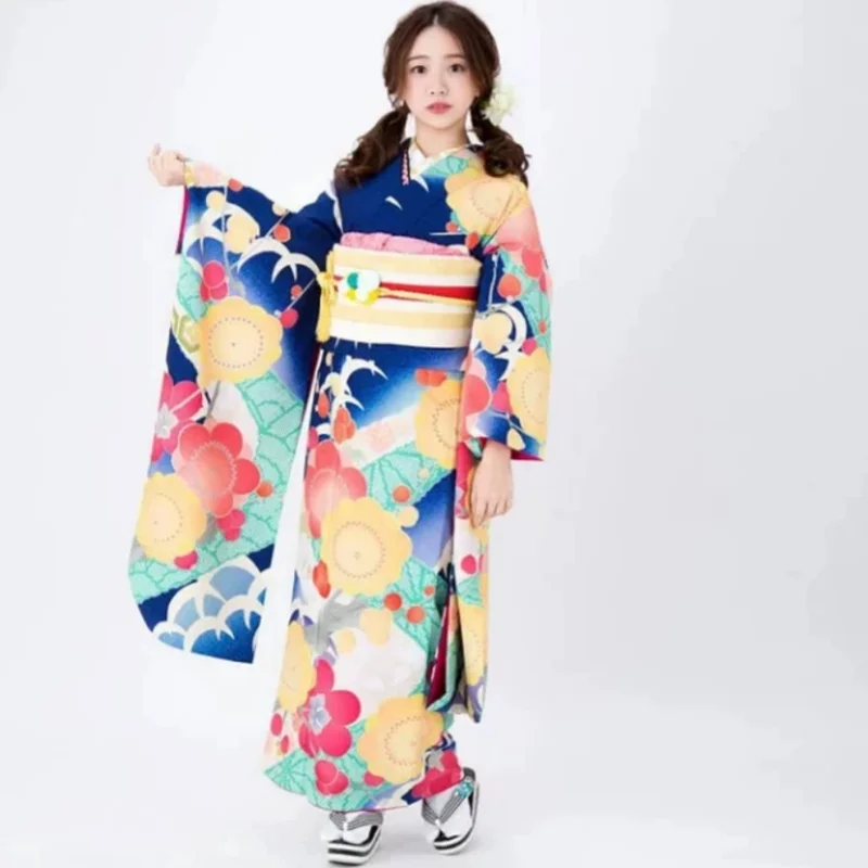 Ladies Kyoto Formal Silk Furisode Kimono Japanese Traditional Double Layer Hot Gold Pattern for Special Occasions