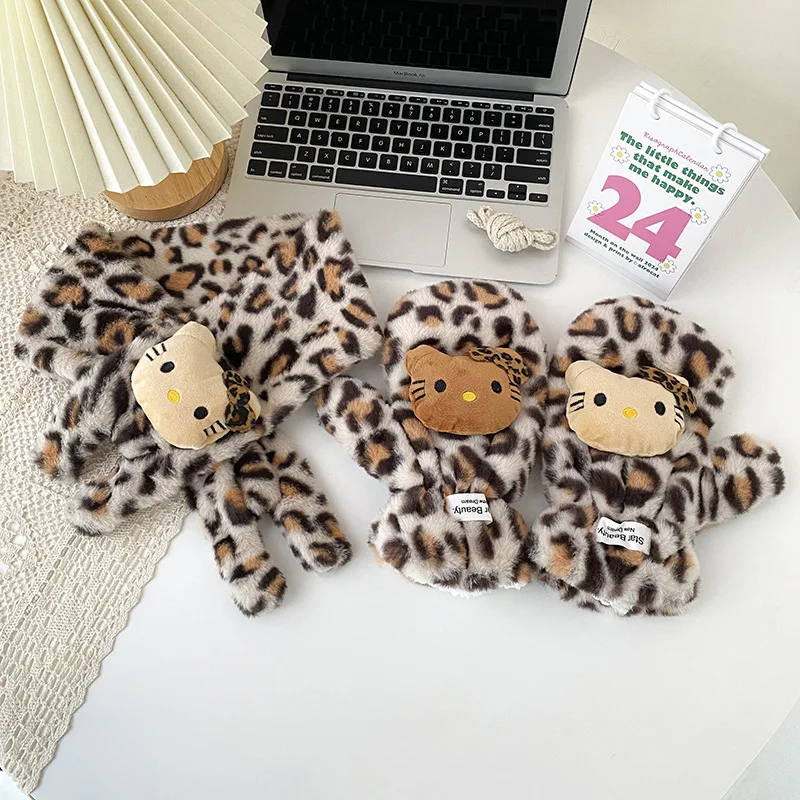 قفازات Miniso اللطيفة من القطيفة على شكل تفاح للنساء للخريف والشتاء لركوب الخيل الدافئة بالإضافة إلى أصابع رقبة رسن مخملية مقاومة للرياح لمنع البرد