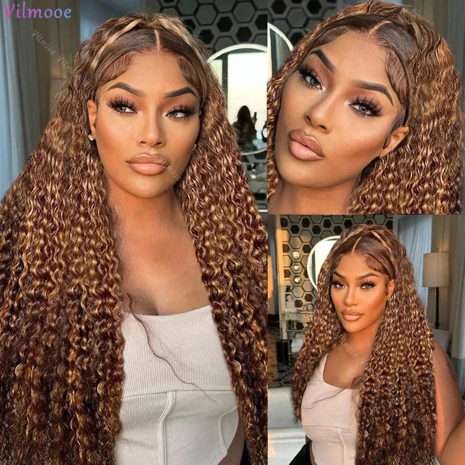 Glueless Remy 100% Human Hair 13x4Silk Top Lace Frontal Wigs for Women Highlight Blonde Natural Jerry Curl 5x5 Lace Closure Wig