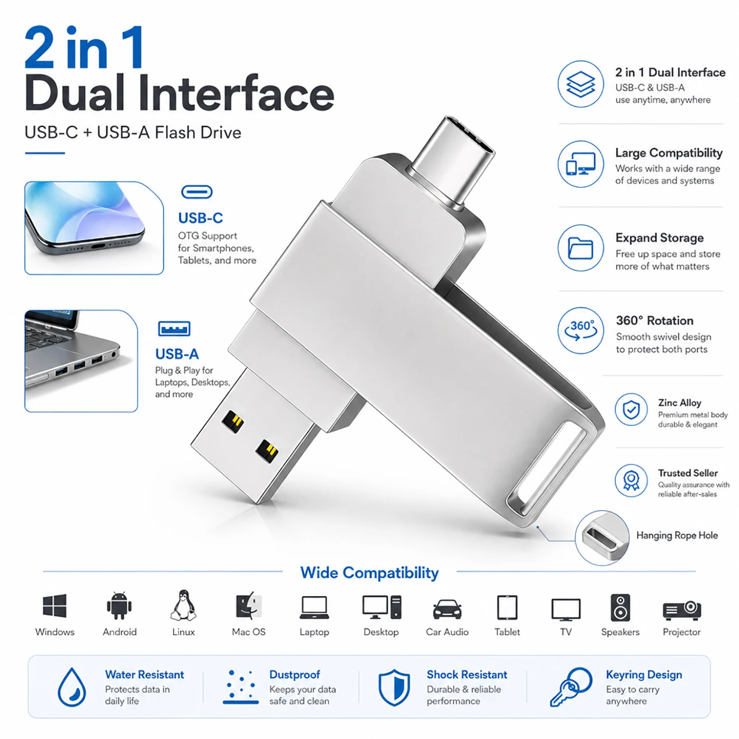 TYPE C USB 2.0 Flash Drive OTG Pen Drive 128GB 64GB 32GB 16GB 8GB External Storage Pendrive for SmartPhone/PC