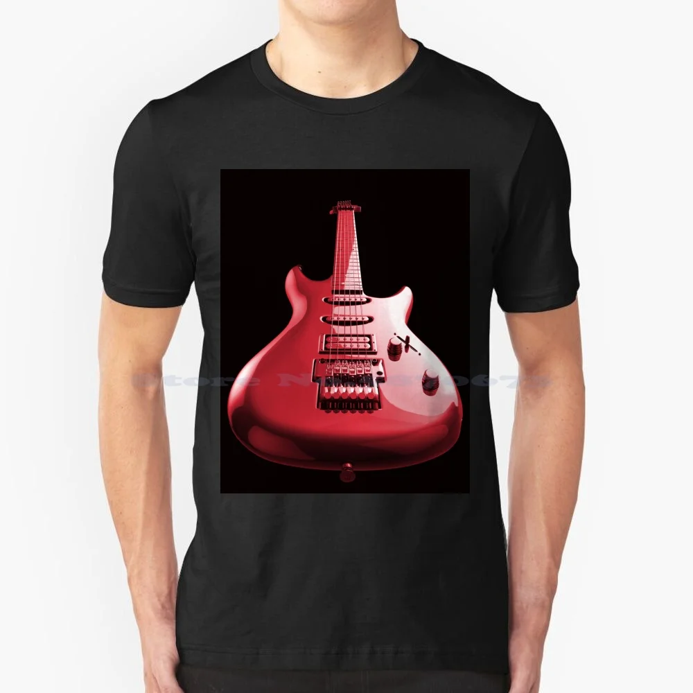 Colourful Rock Guitar With High Gloss Reflection. T Shirt 100% Cotton Tee Colourful Red Guitar Strings Music Equipment Light