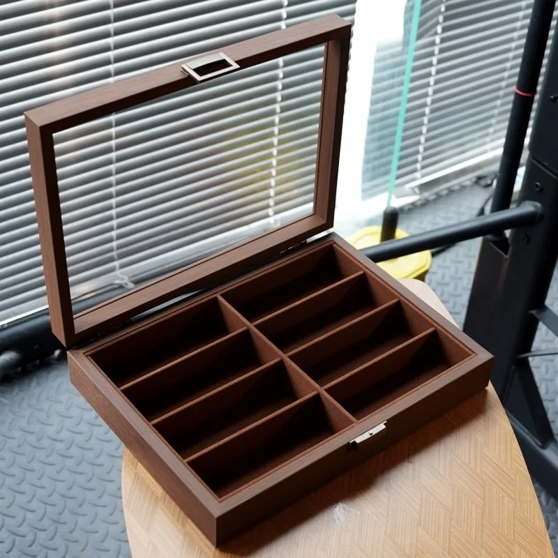8-digit black walnut wood grain glasses storage collection display box, household high-end multi-grid sunglasses storage box