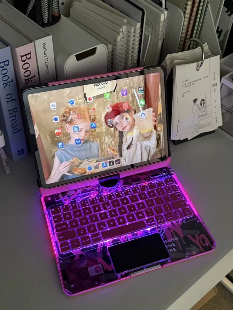 Magic Keyboard Case For Ipad & Pro & AiR Transparent Bluetooth Shock-proof  360° Rotating Transparent Illumination Keyboard