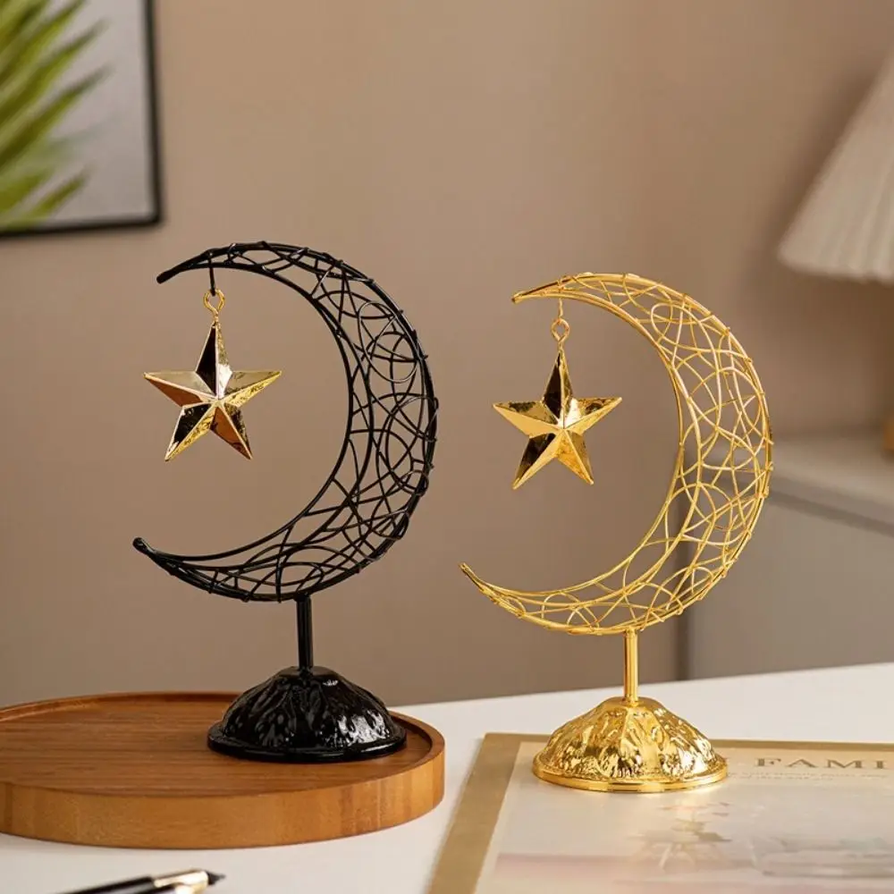 

Middle Eastern Style Moon Star Ornament Iron Black/Gold Ramadan Display Figurine Hollow Design Festive Moon Decorations Bedrooms