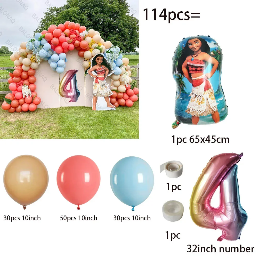 114pcs Moana Princess Theme Birthday Party Decoration Number Aluminum Ballon Baby Shower Photography Pprops Anime Ornaments Gift