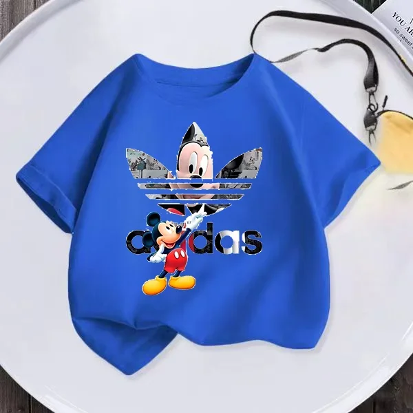 2024 nuova maglietta manica per bambini semplice Mickey Minnie alfabeto stampato girocollo t-shirt Top t-shirt Casual per ragazzi 4-14 anni