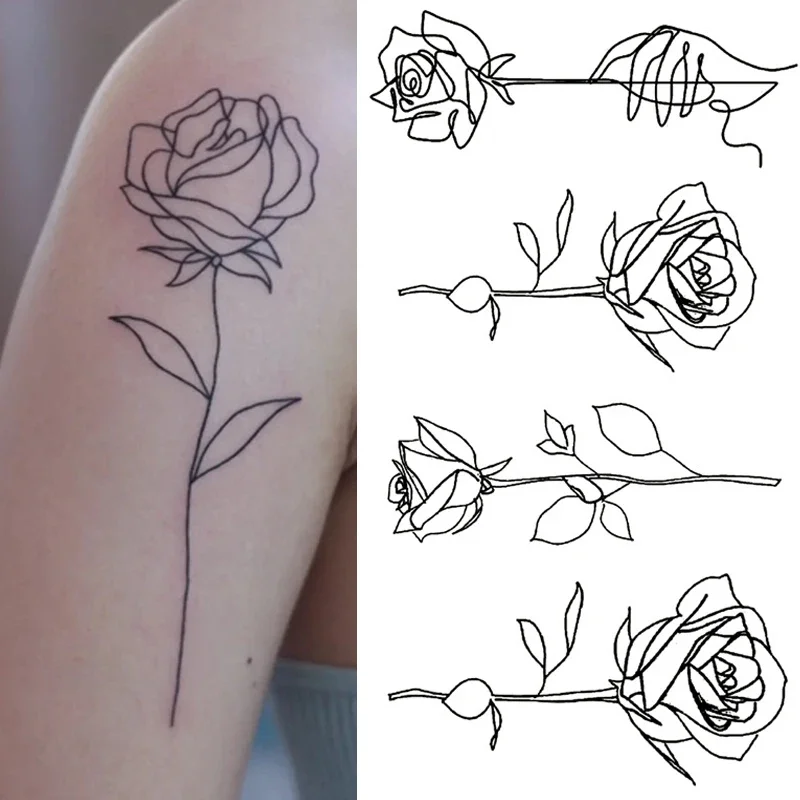 

1PCS Black Rose Temporary Tattoo Sticker Flower Butterfly Body Legs Arm Art Realistic Fake Tattoo Festival Party Bikini Tattoos