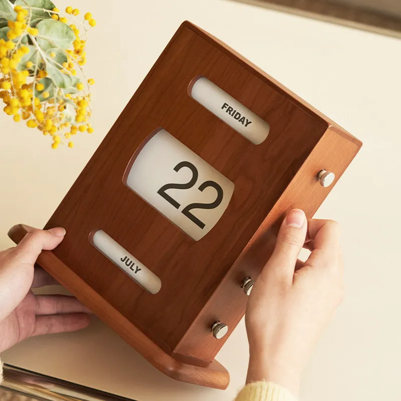 Vintage Style Creative Desk Calendar Cherry Wood Retro Perpetual Calendar Original Design Home Decor Ornament Unique Gift