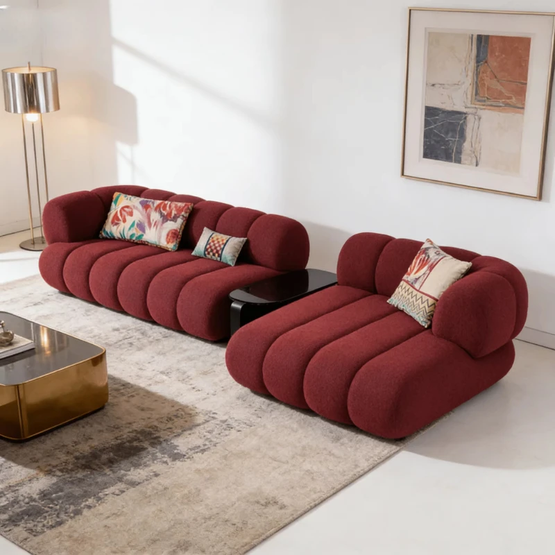 Modern fashion design living room sofa set, dark L-shaped sponge filled combination sofa
