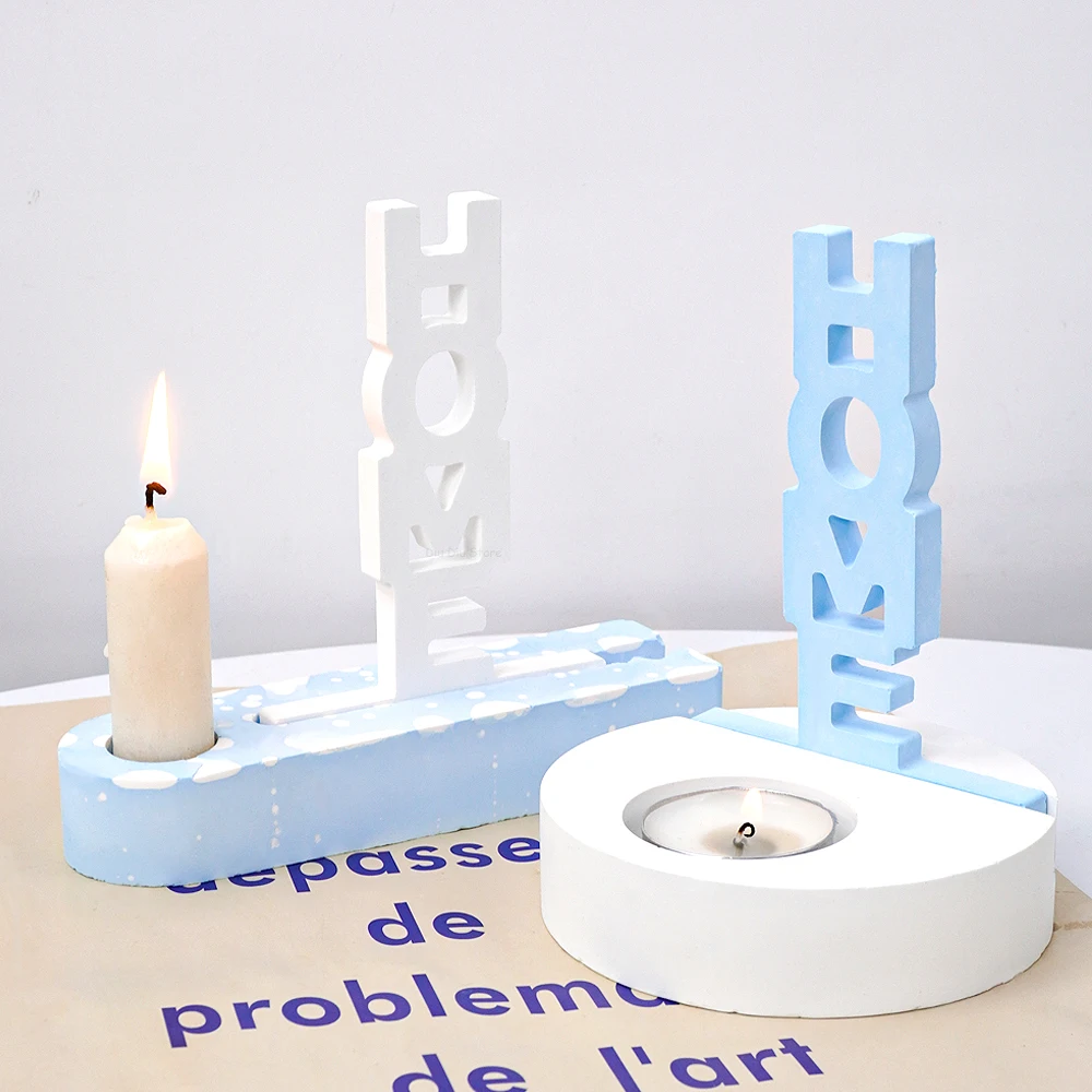 HOME Candle Holder Silicone Mold DIY Letter Ornament Making Plaster Concrete Resin Candlestick Casting Molds Home Festival Decor