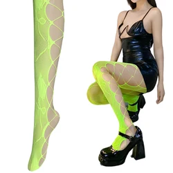 Summer Fashion Women Colored Floral-Patterned Neon Green Net Tights Fishnet Tights Leg Side Hollow Tights Ladies Nylon Pantyhose