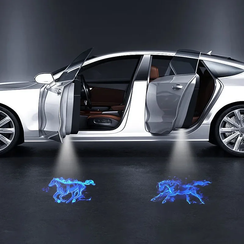2 x HD Wireless Active Horse Autotür Laserlicht Geisterlampe Projektor Dynamische Atmosphäre Willkommen Dekorative Lampe Passend für alle Autos