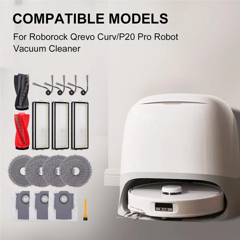 

Y51A-Replacement Parts For Roborock Qrevo Curv/P20 Pro Robot Vacuum Cleaner Accessories Kit Main Side Brush HEPA Filter Mops