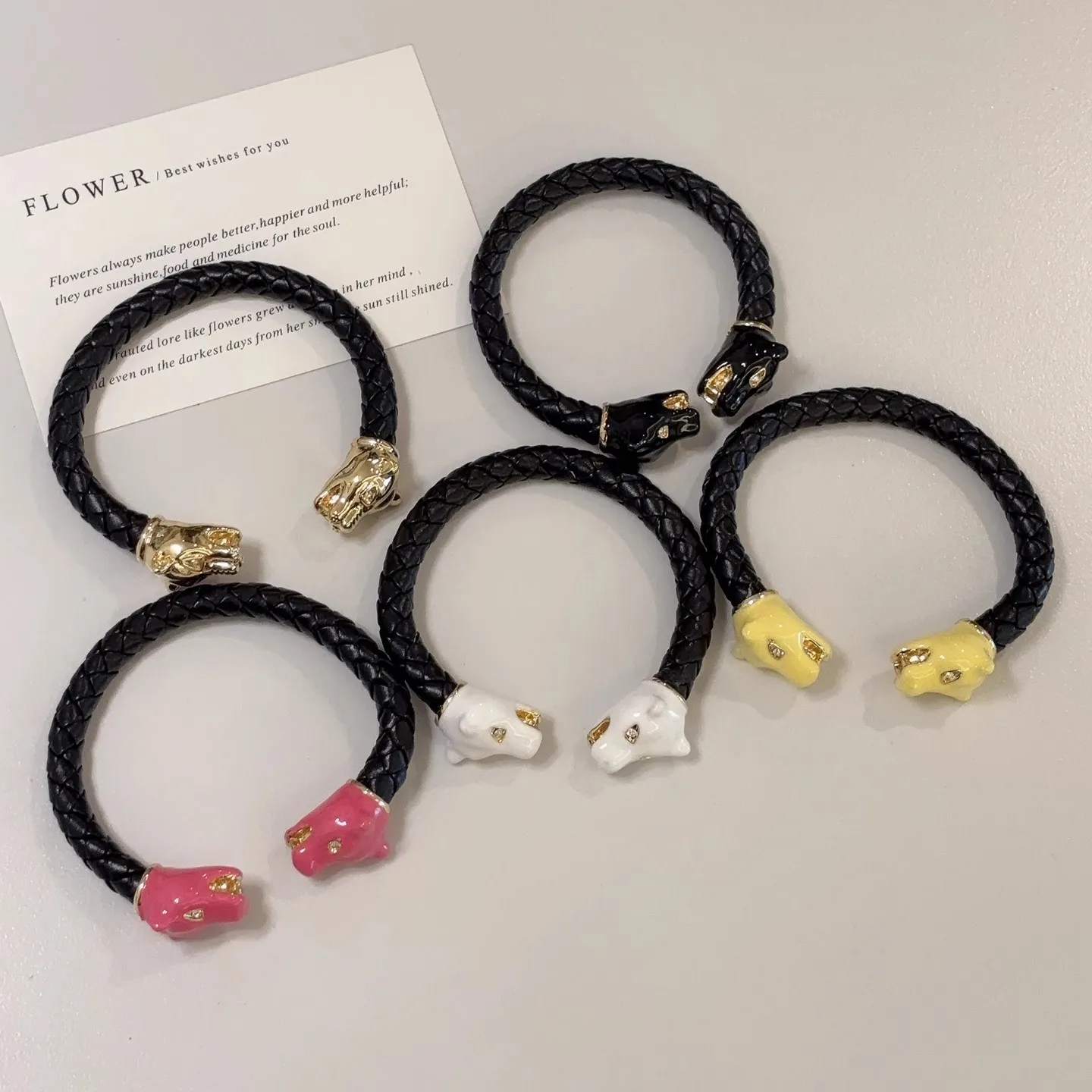 Retro Enamel Leopard Queen Open-Mouth Bracelet Light Luxury Hand-Woven Elastic Wristband Small Batch Jewelry Accessory