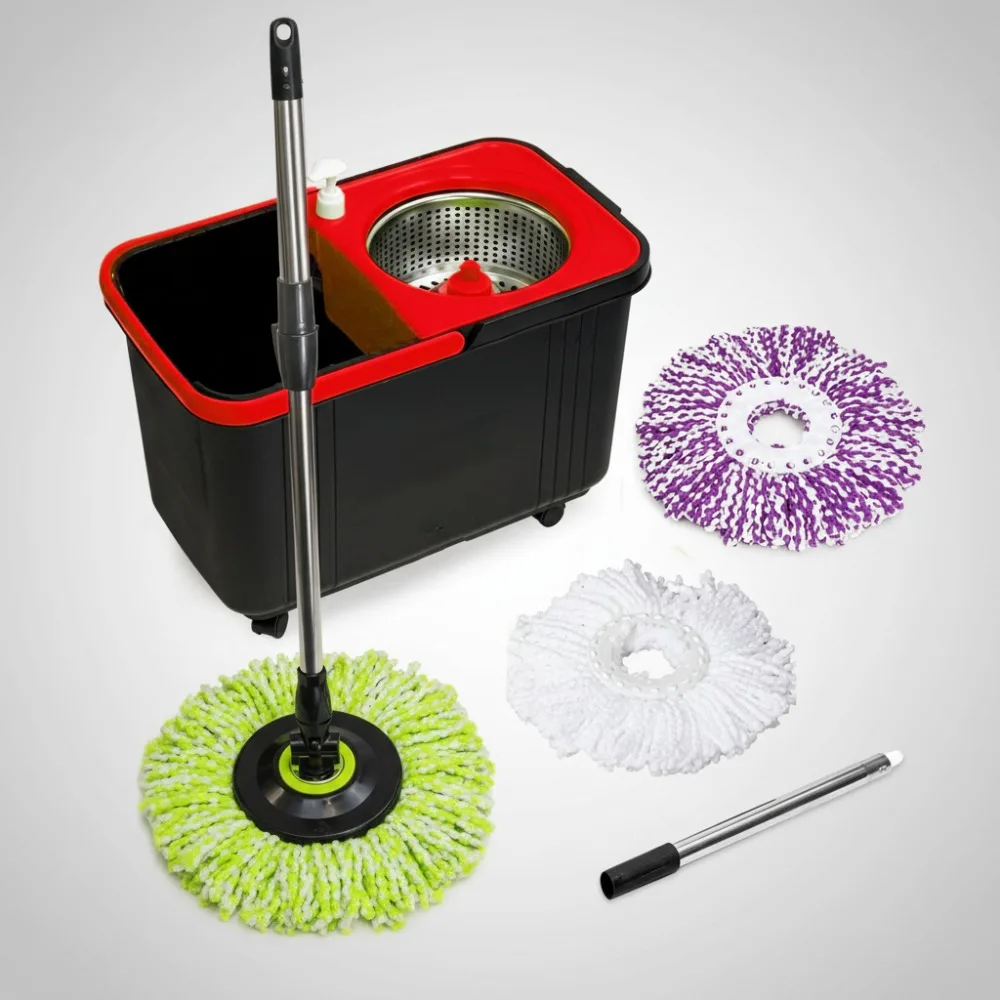 

360° Spin Mop & Bucket Set - 3 Washable Microfiber Heads, Soap Dispenser - Effortless Floor Cleaning for Home & Office