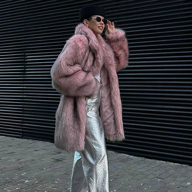 2025 nova moda de alta qualidade casaco de pele feminina inverno temporada estilo grosso imitação de pele rosa casaco feminino pele & pele do falso h667