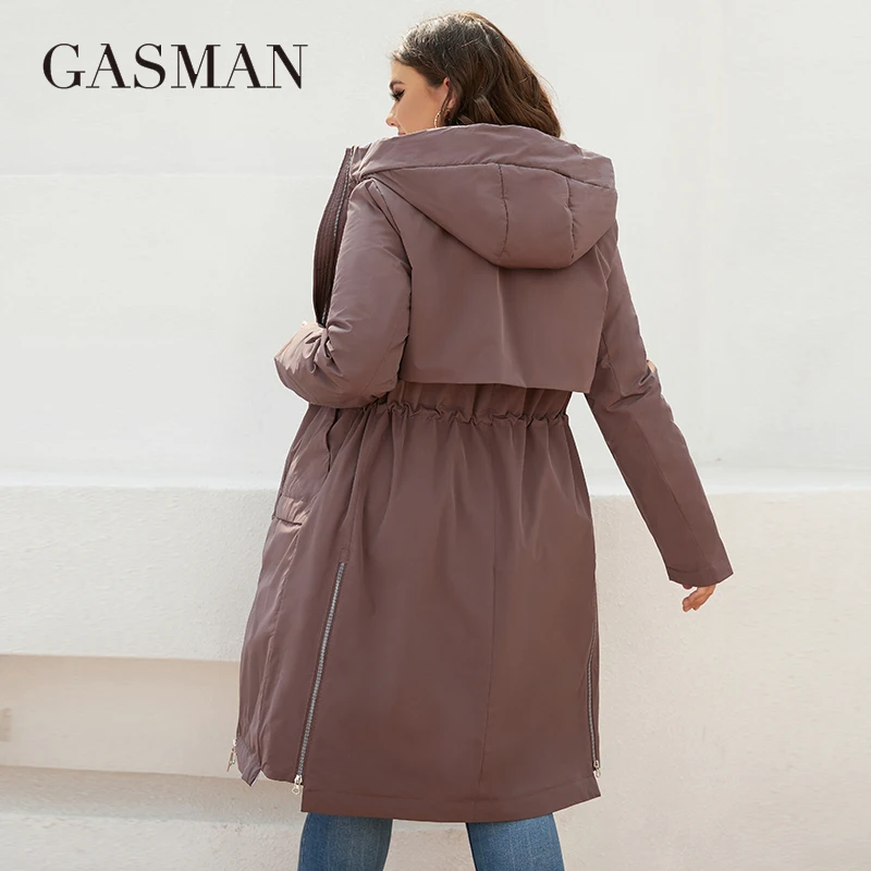 GASMAN New women\'s jacket spring 2022 High-Quality zipper long trench hooded outwear brand Fashion parkas coat for women 8288