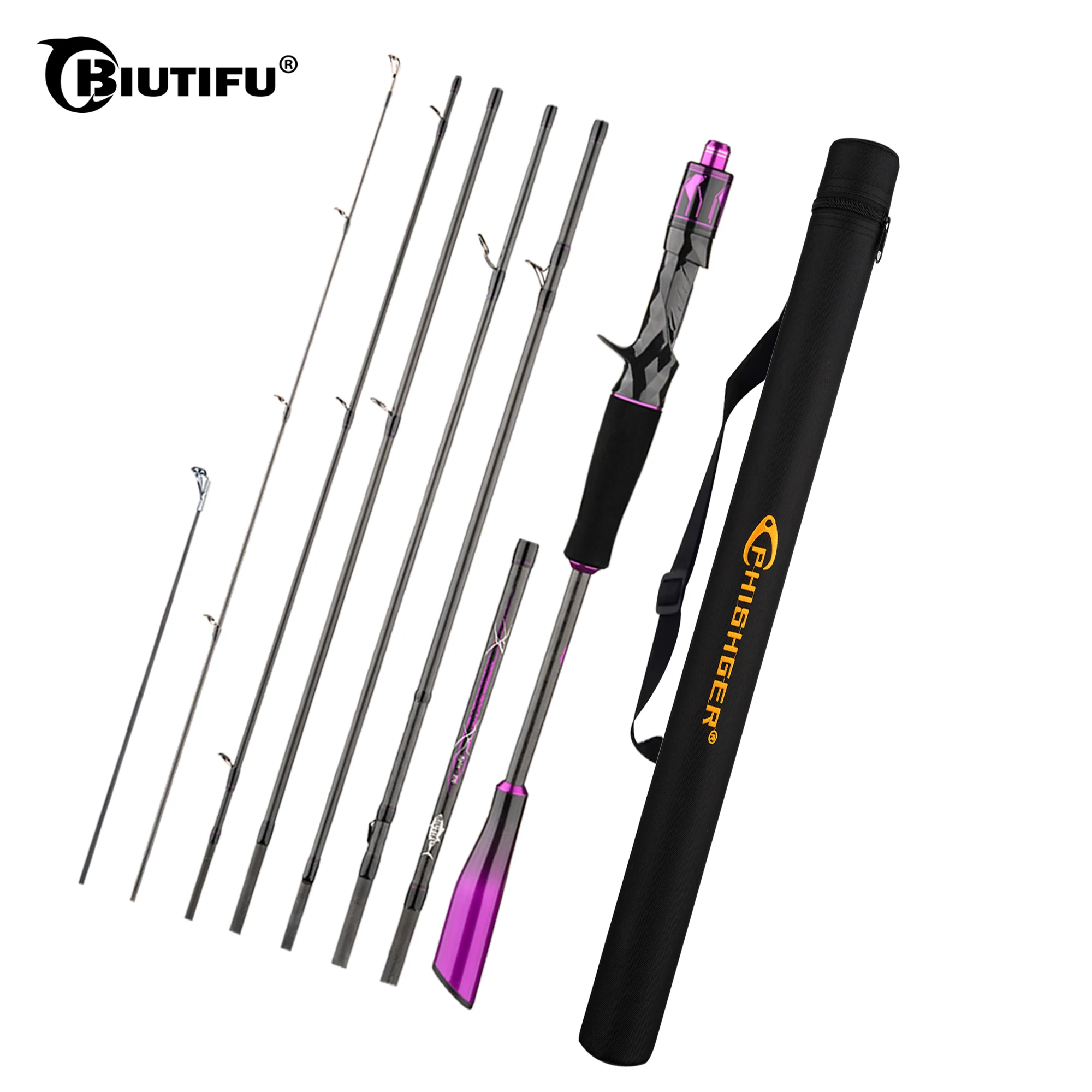 

BIUTIFU Spinning Casting Lure Fishing Rods 2.1/2.7/3.3m T1000Carbon Traveller+ Baitcasting 5-60g Length Adjustable With Tube Bag
