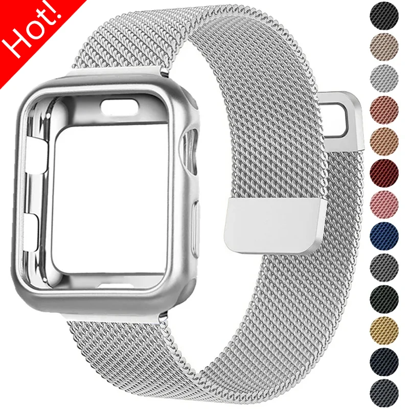 

Milanese Strap+Case for Apple Watch Band 49mm 41mm 45mm 40mm 44mm 42mm Metal Magnetic Bracelet for Iwatch Series 9 8 7 6 SE 5 4