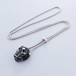 Europe America Designer Luxury Sweater Chain Men Women Lady Black Enamel Leopard Head Pendant Long Thick Necklace