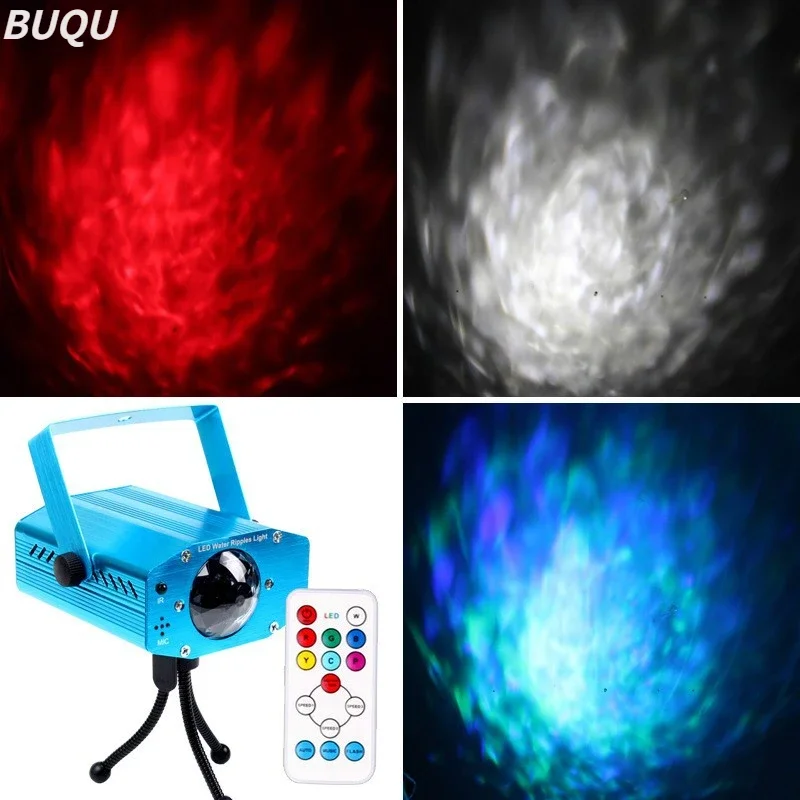 BUQU  7 Color Remote Control LED Water Pattern Lamp Flame Ocean Lamp Water Ripple Stage Laser Bar DJ Projector Lamp