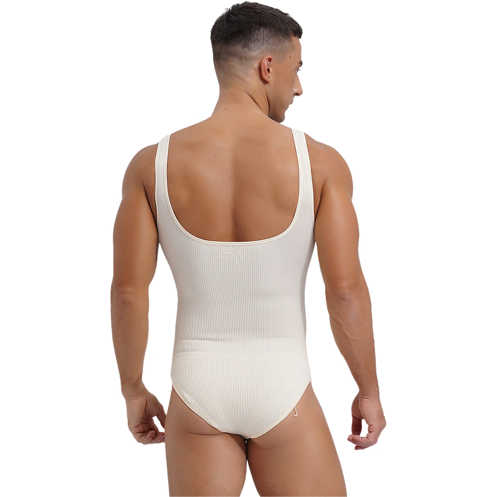 Mens Lingerie Athletic Sport Tank Bodysuit Square Neck Sleeveless Slim Fit Leotard Striped Shapewear Bodybuilding Yoga Fitness