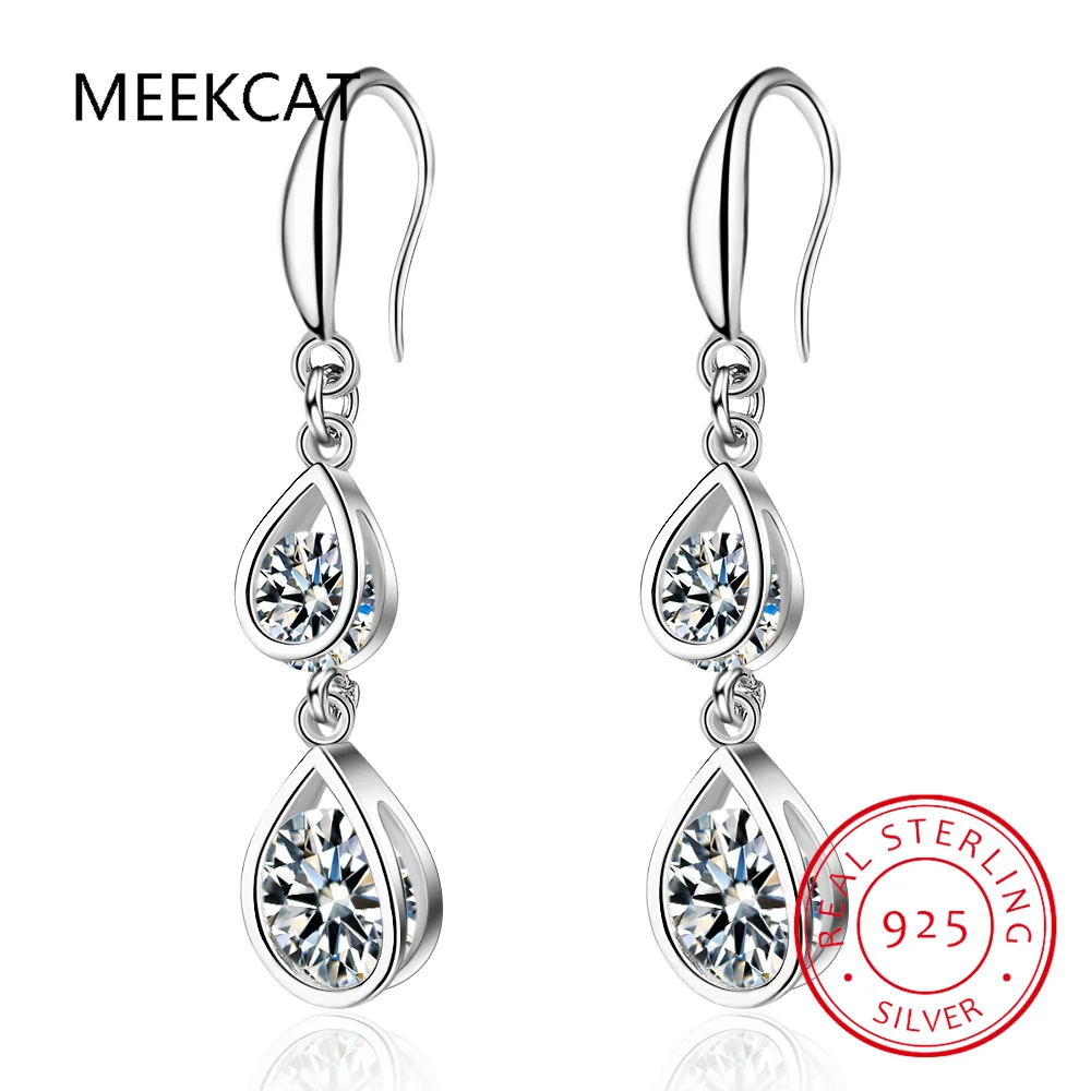 Pendientes de aro de moissanita de corte elegante para mujer, aretes de gota de Halo de diamante de pera VVS1, joyería de Boda nupcial de plata de ley, 2ct