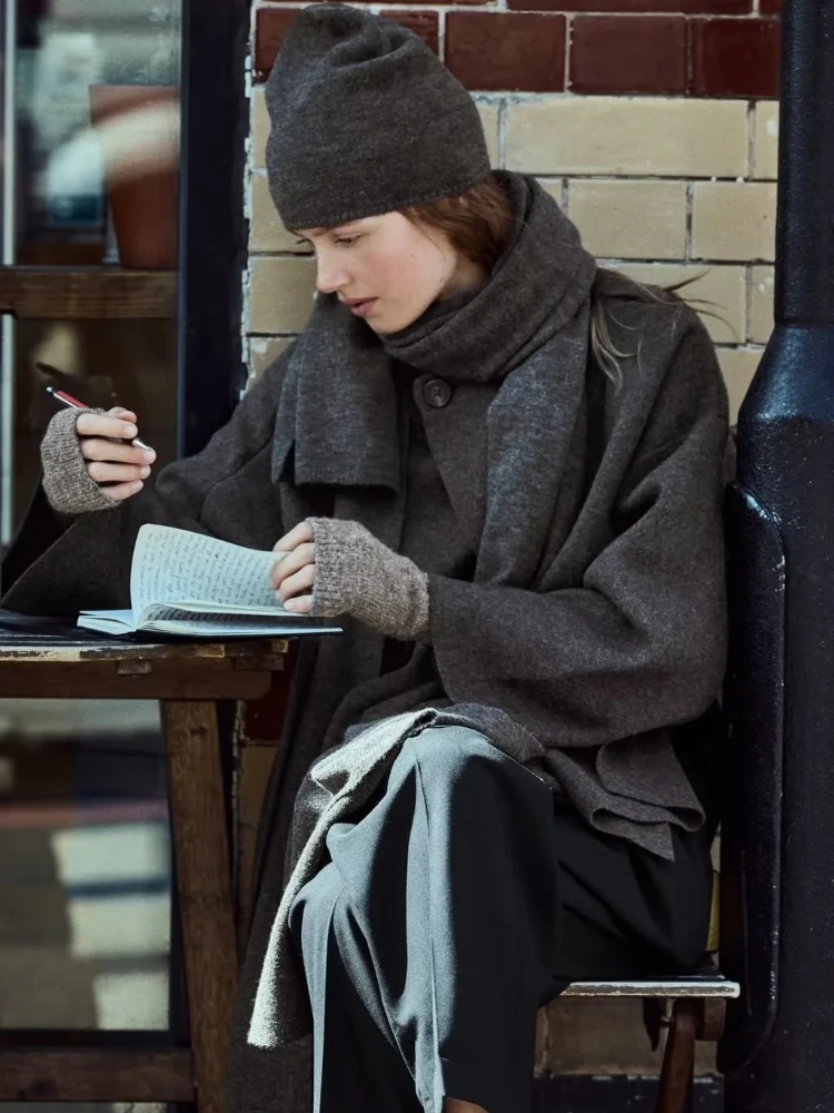 Women's Clothes Asymmetric Scarf Short Knitted Jacket Spring Autumn Coat Cardigan Long Sleeve Top Trendy Coats Design Streetwear