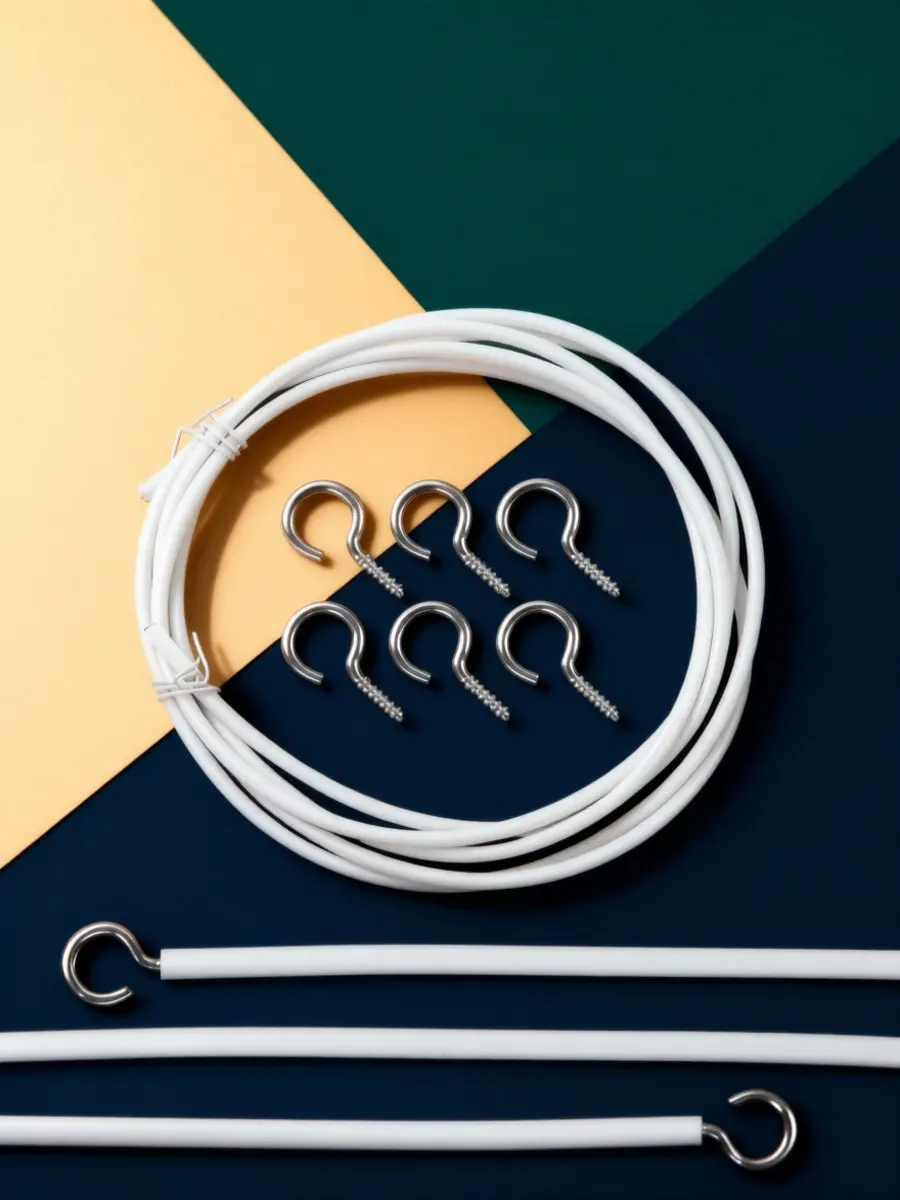 2Sets Curtain Wire Rope Kit Flexible Metal PVC Wire Cable Hanging System Screw Eyes Hooks for Bay Window Balcony Shower Curtain