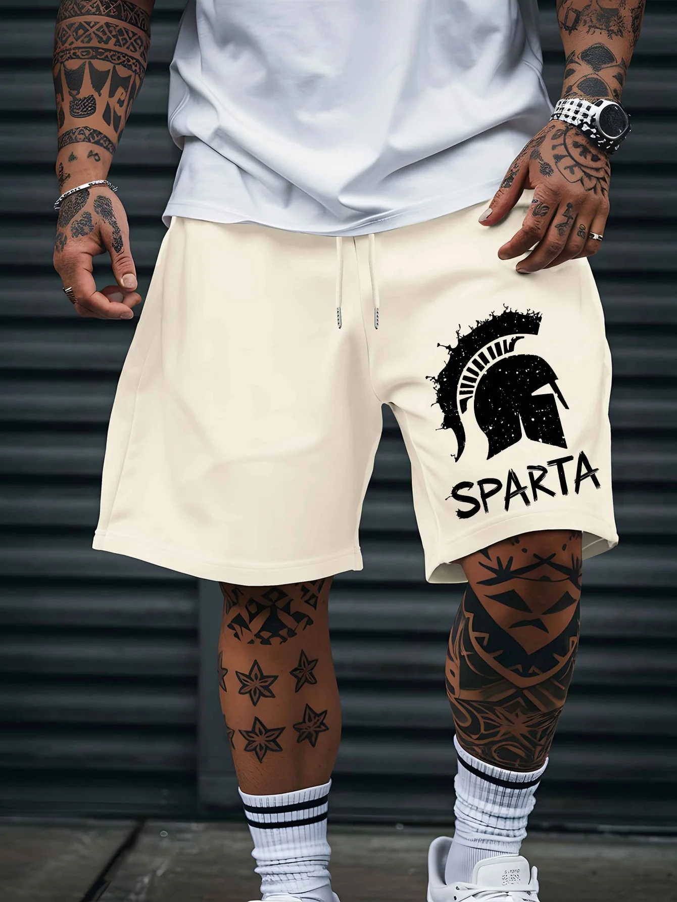 

Spartan Warrior Pattern Latest Trend Men's Shorts, Summer Fashion Printed European and American Men's Casual Sports Shorts