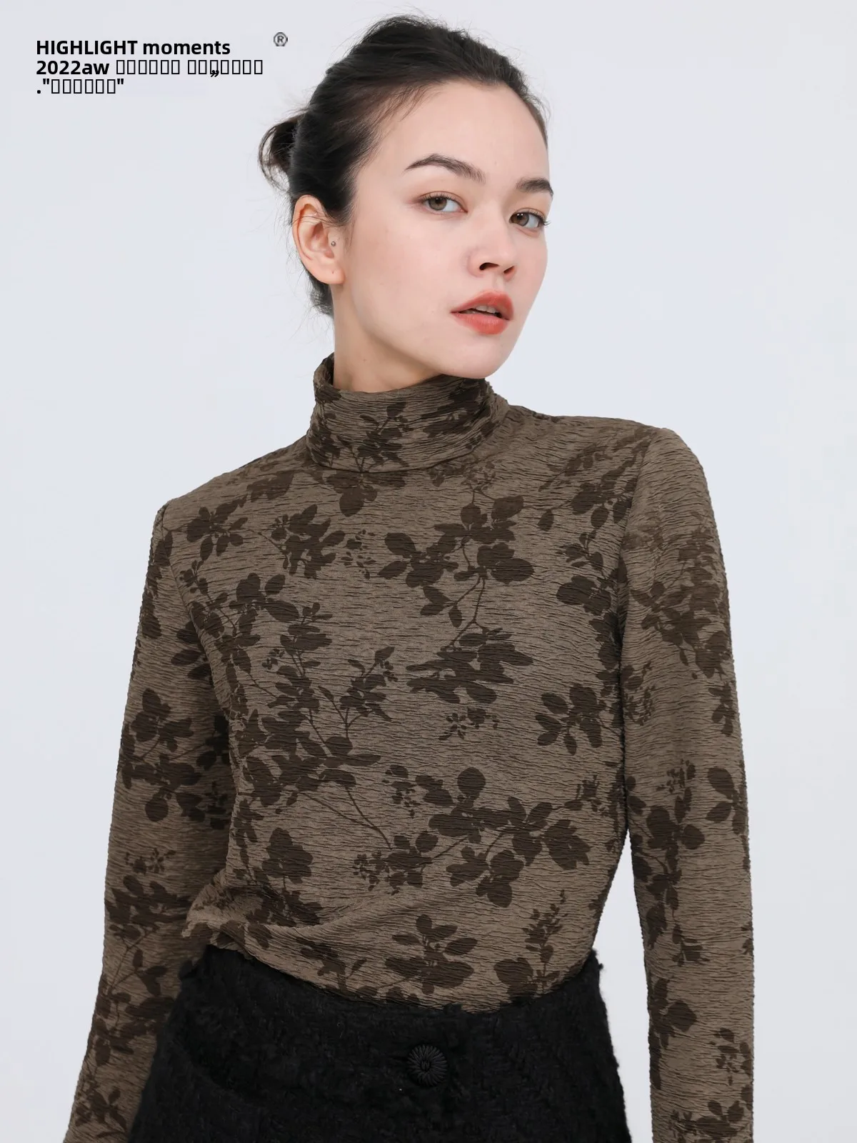 

High Ne Commuter Sle Slim Fit Flrown ape Highlight T-irt Long Sve Autumn Winter Faion Ladies Top