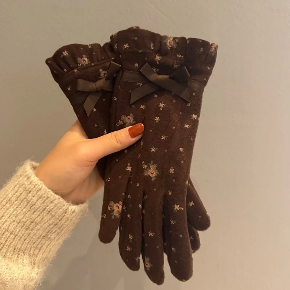 

Новые теплые зимние перчатки, ветрозащитные, морозостойкие варежки для вождения, цветочные перчатки Dralon с длинными пальцами для девочек