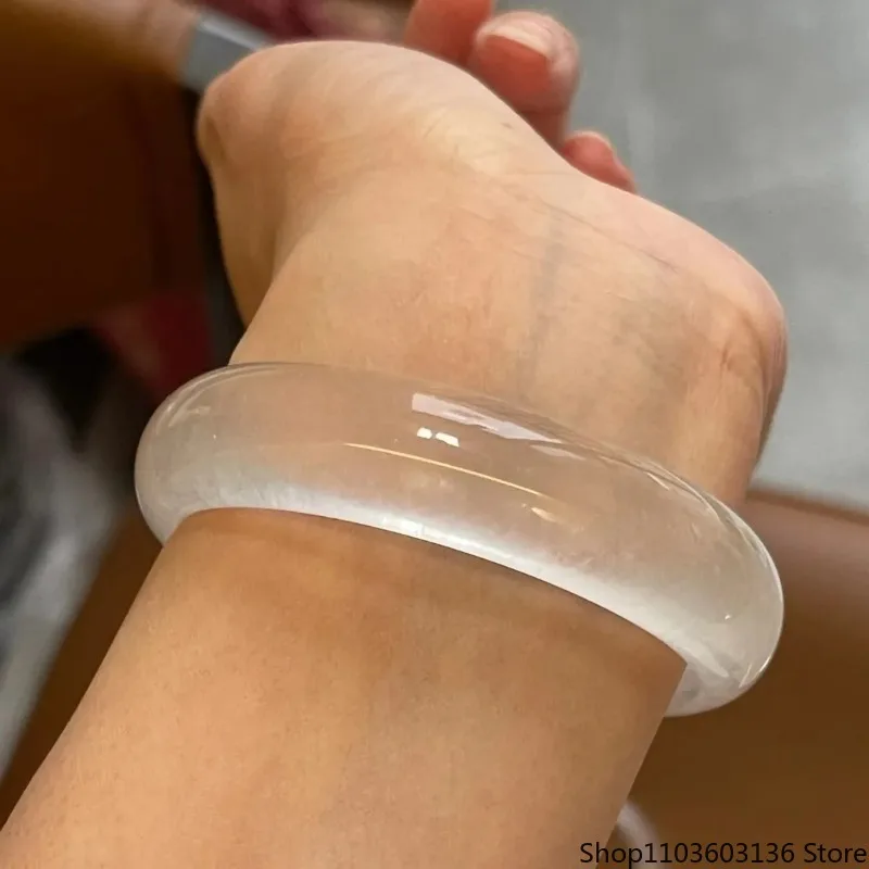 

Браслет из натурального бирманского нефрита, высокий лед, Мьянманский жадеит, белый нефритовый браслет, женский целебный драгоценный камень, ювелирные изделия, подарки