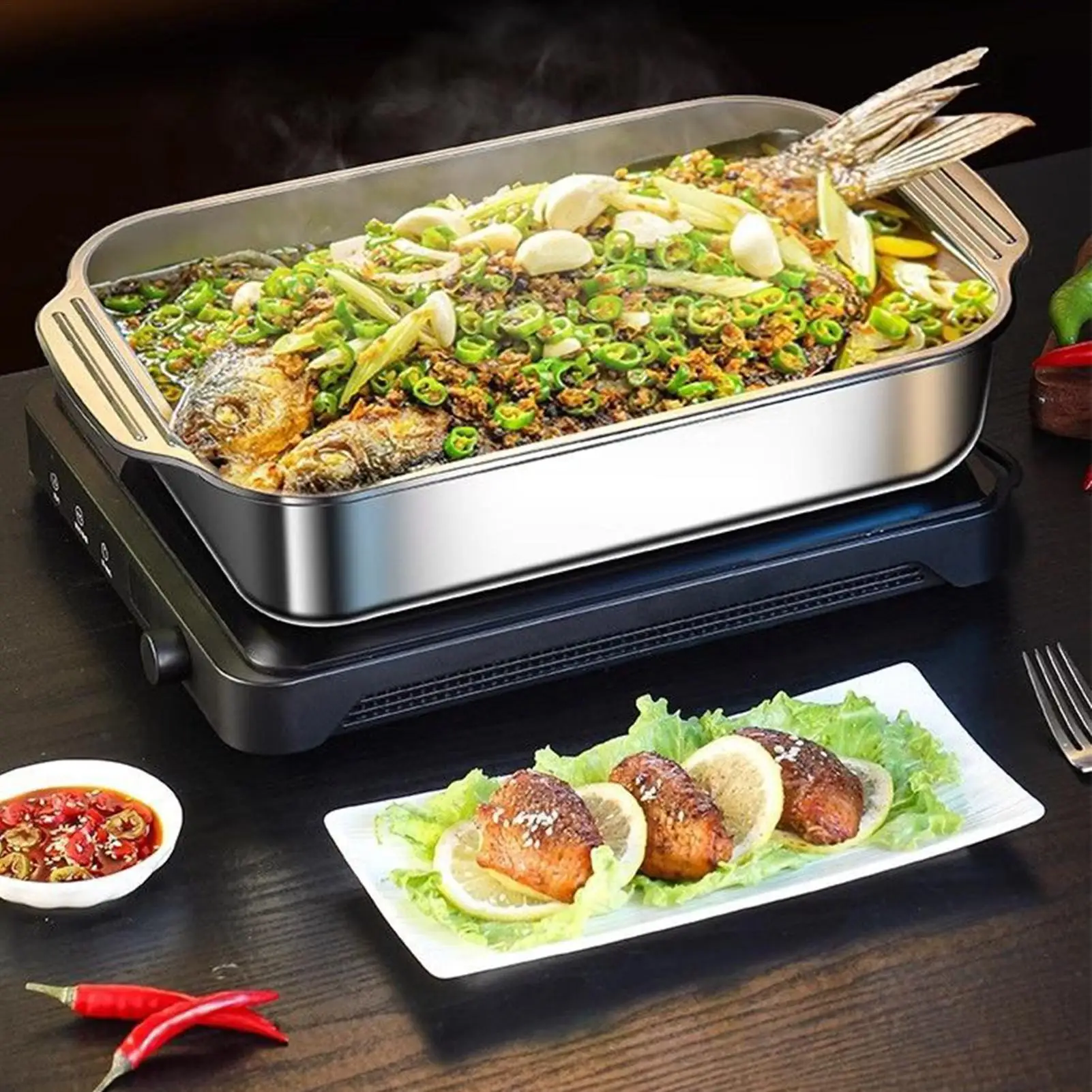 مقلاة خبز من الفولاذ المقاوم للصدأ مع مقبض غطاء صينية فرن مستطيلة طبق خبز لكعكة الخبز Lasagna Gratin المطبخ حفلة المنزل