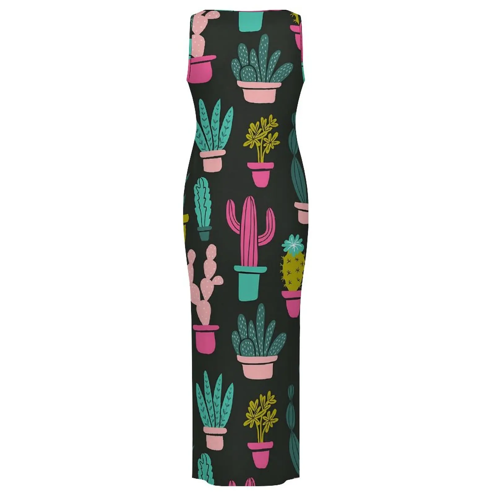Abito aderente da donna Abiti maxi cactus divertenti casual Piante cactus primaverili Stampa senza maniche Abbigliamento da strada Abito personalizzato di grandi dimensioni