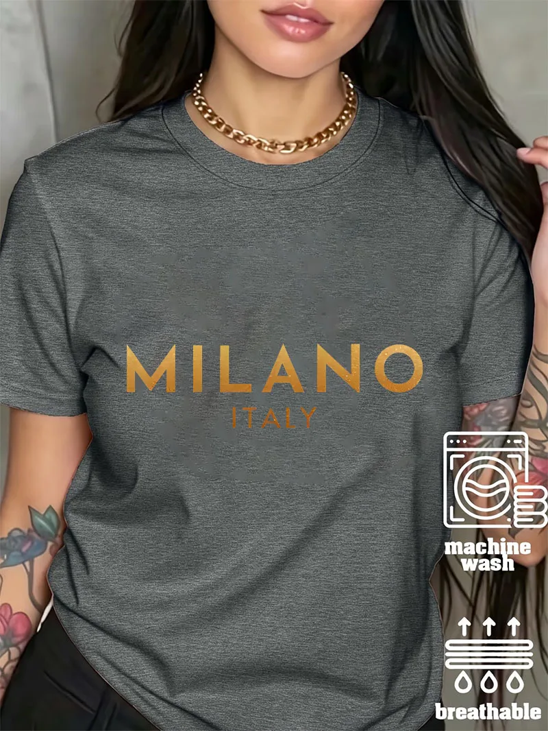 New Fashion Milano Italy Letter Print T-Shirt Breathable Tshirt Fashion Loose Graphic Tees High Quality Clothes Women