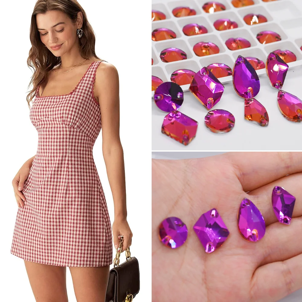 Rose Volcano All Shape Sew On Rhinestones Glitter Glass Sewing Flatback Crystal Strass стразы пришивные