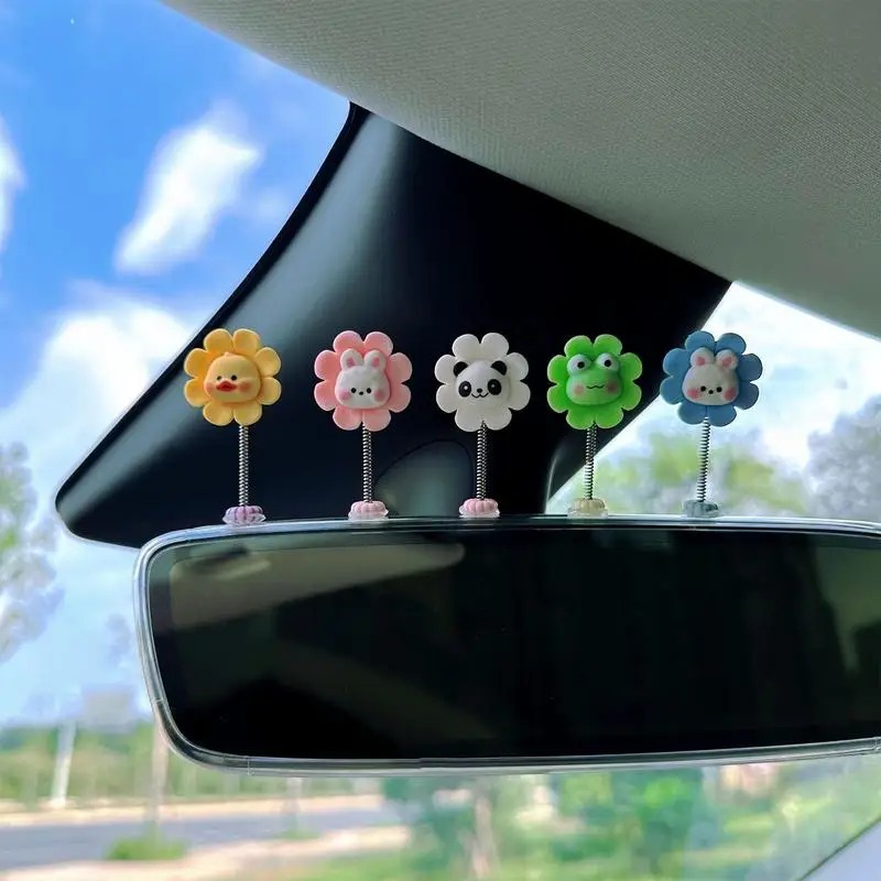 Flower Car Decor 5pcs Cute Mini Flower Shaking Head Swing Toys Sunflower Animal Bobbleheads Car Interior Ornaments For Cars