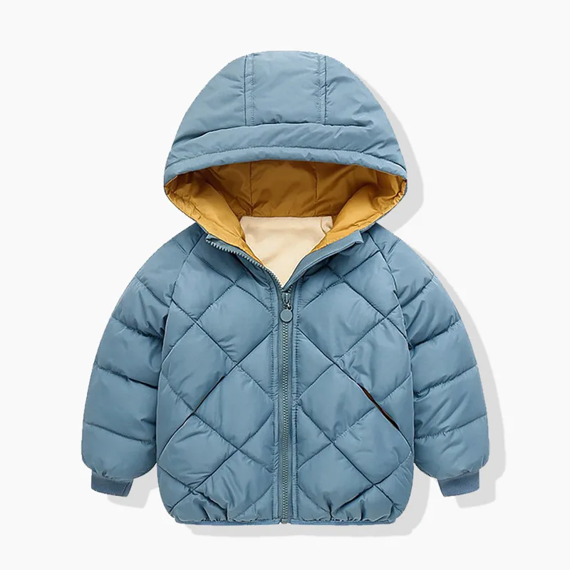 2026 Autumn Winter Toddler Boys Girls Quilted Padded Hooded Jacket Baby Kids Zipper Contrast Liner Warm Lightweight Outerwear