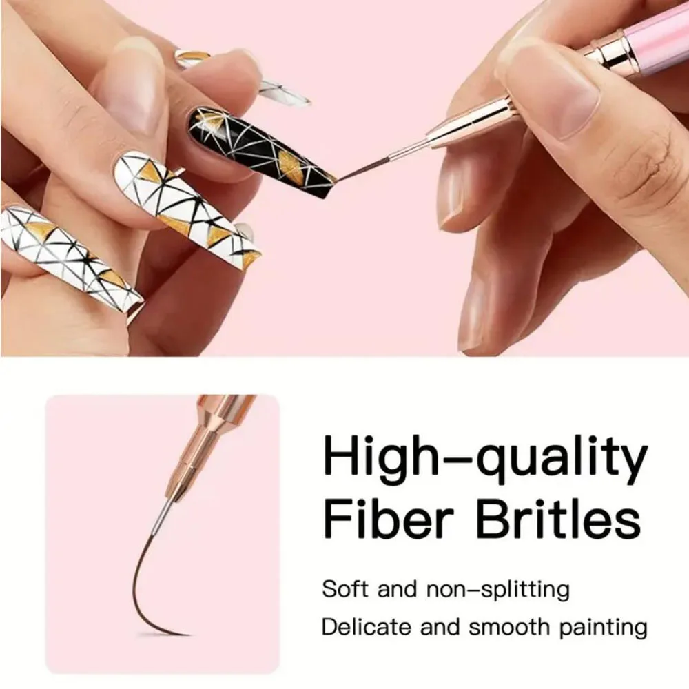 5Pcs/Set French Nail Art Liner Painting Brush 7/10/12/15/20mm Dotting Drawing Pens Lines&Stripe&Flower Painting Manicure Tools #