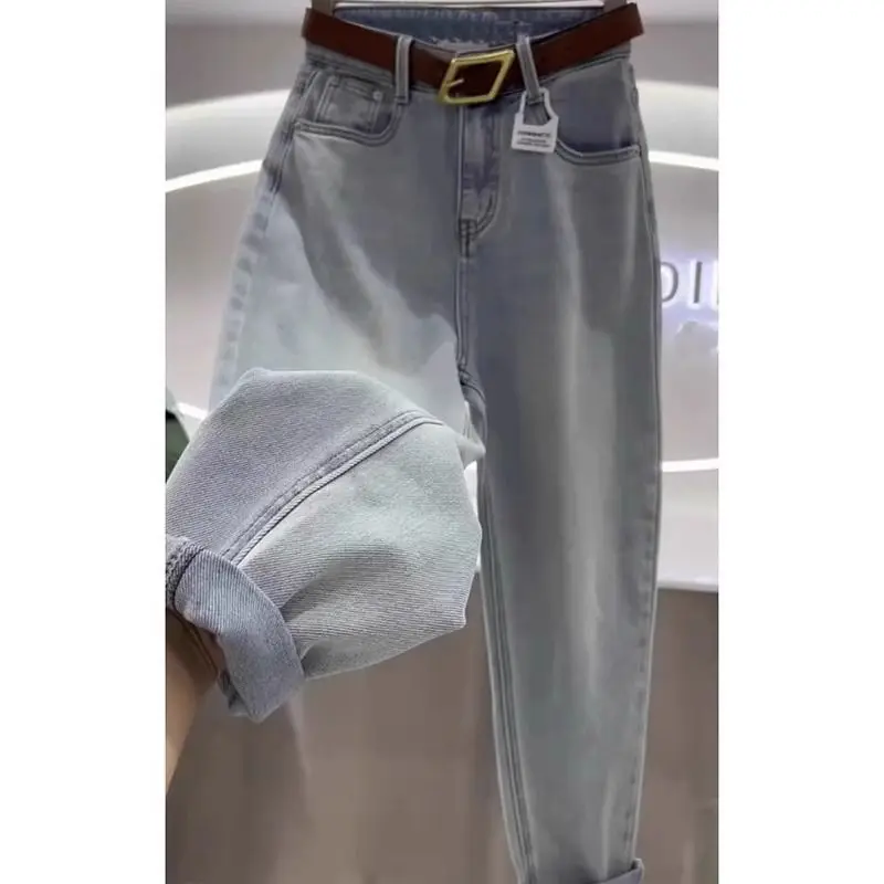 Spring Summer New Harlan Jeans Women's Pear-Shaped Body And Thin Radish Pants Large Size High Waist Elastic Ankle-Length Pants