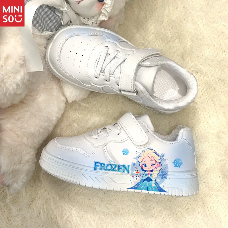 Chaussures d'école Disney Frozen Elsa pour filles, baskets mignonnes en Velcro avec semelle souple pour enfants