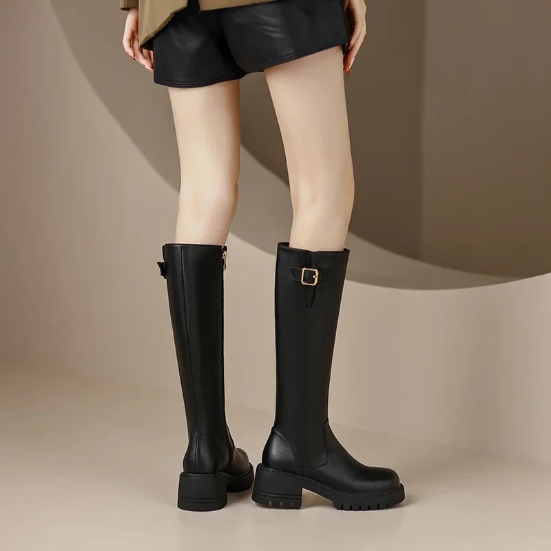 Vintage Winter Punk Style Women Knee-High Boots Fashion Knight Long Booties Designer Thick Heels Botas De Mujer