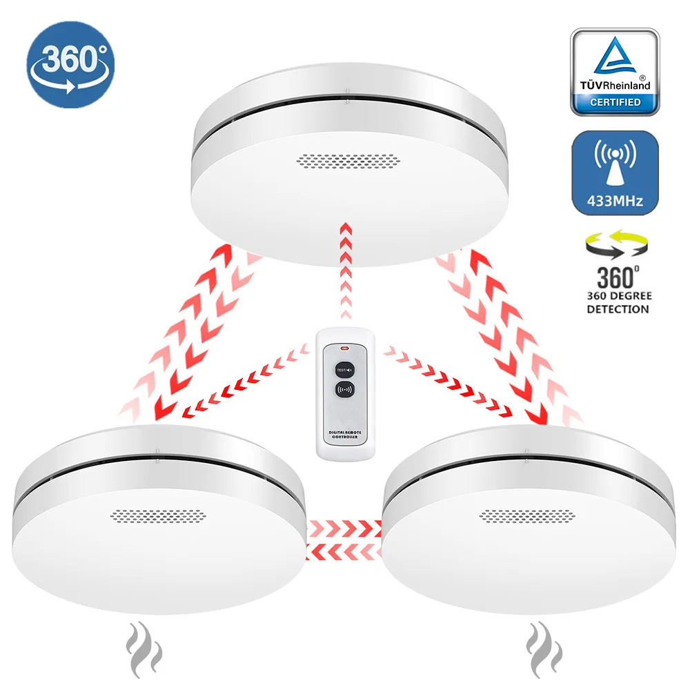 

CE EN14604 Approval Multi Device Wireless Interlink House Factory Warehouse 433MHz Connect Fire Smoke Detector Sensor Alarm