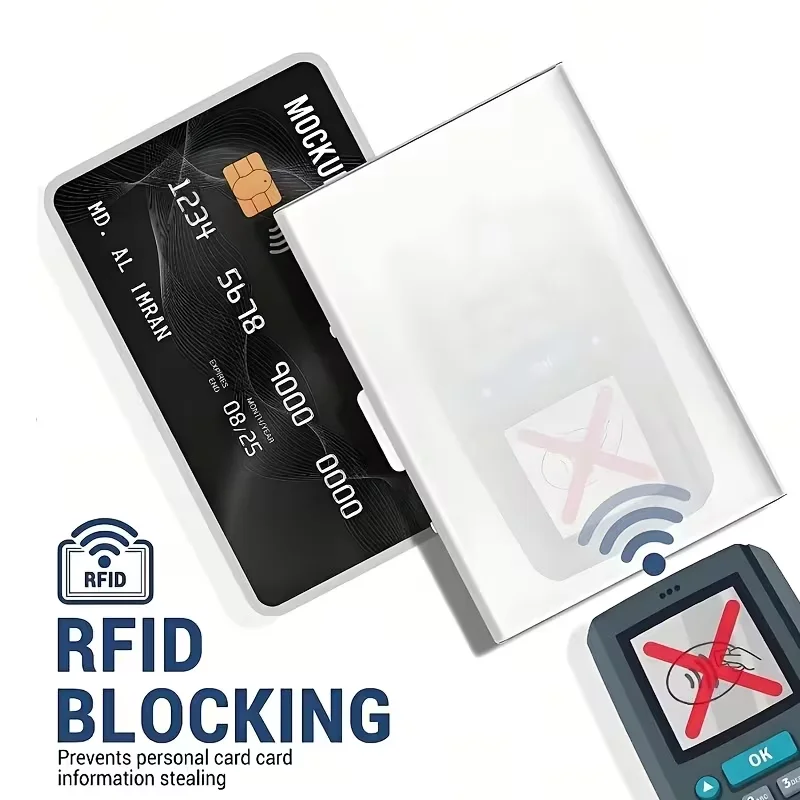 1Pc Customizable Name Engraved Anti-Theft Rfid Blocking Credit Card Holder, Minimalist Men's Wallet, Personalized Gift for Him Husband Father's Day, Slim Card Holder Accessory