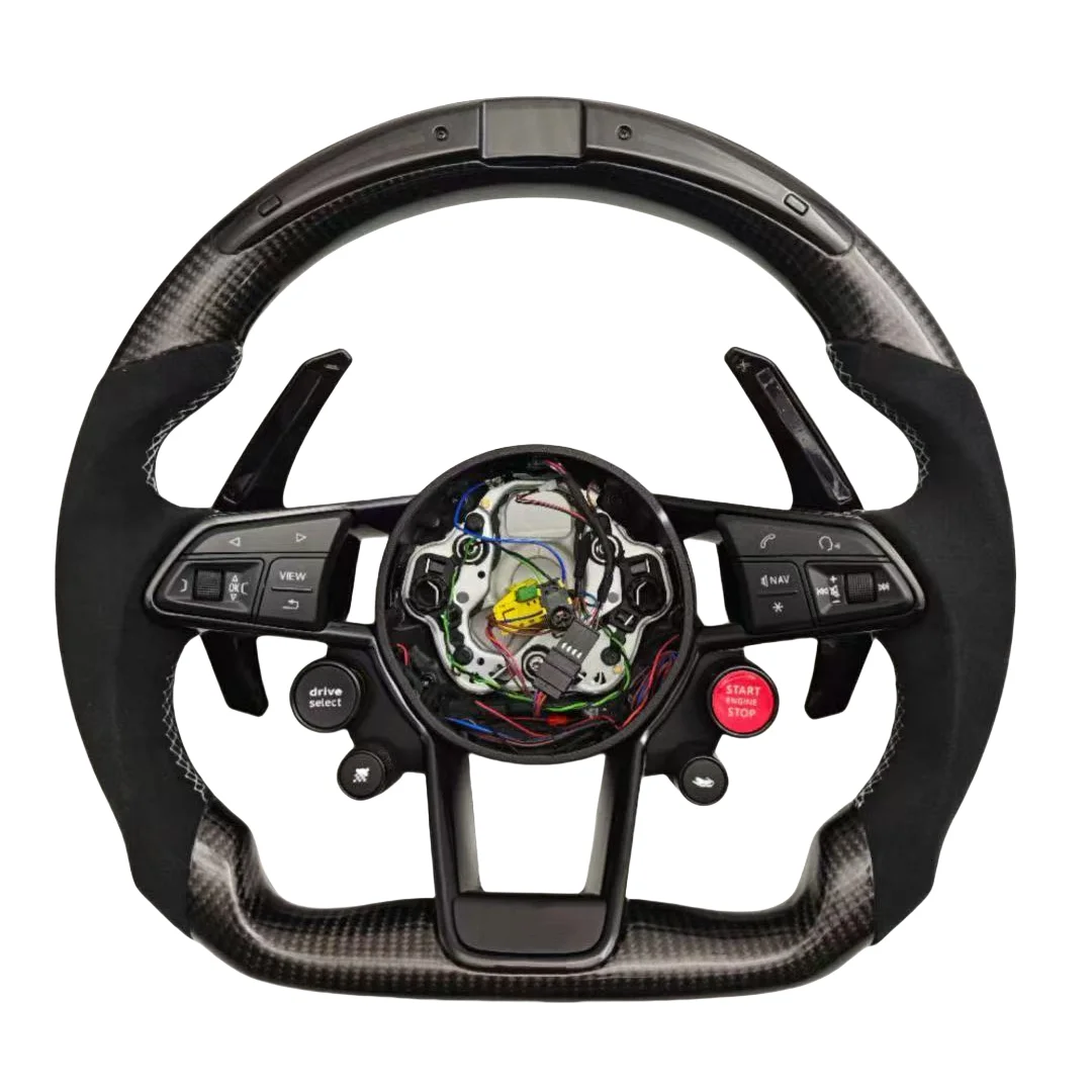 

For LED Leather & Carbon Fiber Steering Wheel with Shift Paddle for Audi A3/A4/A5/A6/A7/A8/RS3-RS5/S3/TT/R8 (2000-2024) Racing S